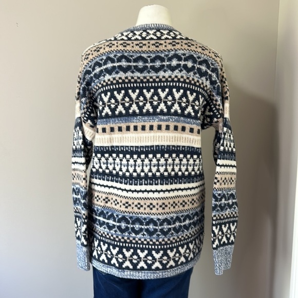 MADEWELL Forrest Fair Isle Wool V-Neck Sweater Blue Tan Cream Sz XS - Picture 8 of 14